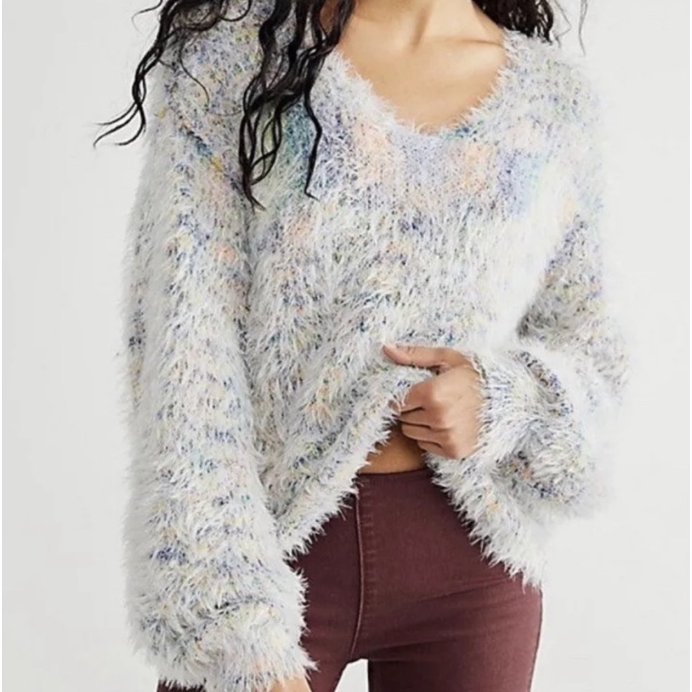 Free People Gelato multi coloured super soft fuzzy v neck pullover sweater
